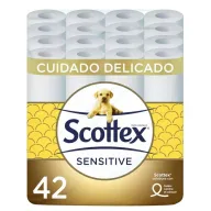 Scottex Sensitive: Higiénico 42 rollos, 3 capas, leche de almendras