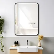 Espejo de Pared Rectangular Grande, 80 x 60 cm, Marco Negro.