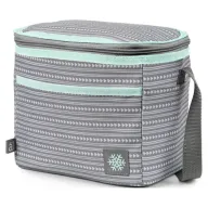 Bolsa ACTUEL gris para alimentos con asa bandolera azul.