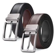 Cinturón Reversible de Cuero para Hombre con Hebilla Giratoria