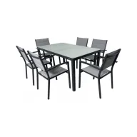 Mesa y Sillas de Jardín de Aluminio y Cristal para 6 Personas