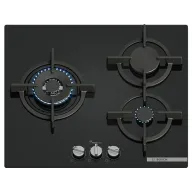 Placa de gas Bosch de 3 zonas, 59 cm, vidrio negro natural