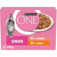 Comida para Gatitos PURINA One Junior: Salmón y Pollo 8x85g
