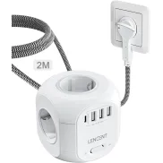 Regleta Enchufes 2M LENCENT con 4 Tomas, 3 USB y Tipo C