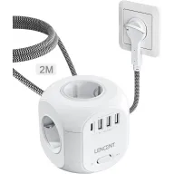 Regleta Enchufes 2M LENCENT con 4 Tomas, 3 USB y Tipo C