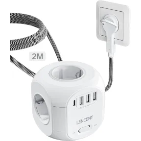 Regleta Enchufes 2M LENCENT con 4 Tomas, 3 USB y Tipo C