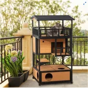 Casa Natural para Gatos de Madera de Abeto 75,5x75x137 cm