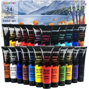 Pinturas Acrílicas 24x36ml con 4 Pinceles Incluidos