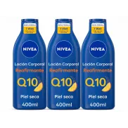 NIVEA Body Milk Reafirmante Q10, 3 x 400 ml para piel seca