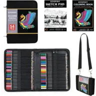 Bloc de dibujo y maletín con 54 colores