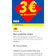 Descuento de 3€ en compras de 25€ o más.
