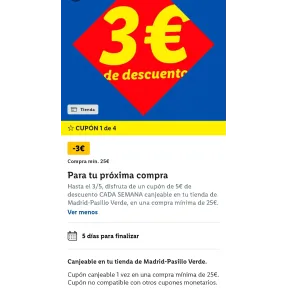 Descuento de 3€ en compras de 25€ o más.