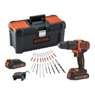 Taladro Percutor 18V BLACK+DECKER con Baterías y Accesorios