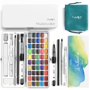 Pintura de acuarela 50 colores y metálicos, pinceles y bolígrafos