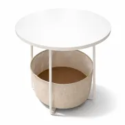 Mesa Auxiliar Redonda Blanco-Beige con Cesta de Tela 50 cm