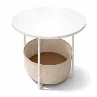 Mesa Auxiliar Redonda Blanco-Beige con Cesta de Tela 50 cm