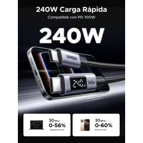 Cable USB C PD3.1 240W UGREEN con Carga Rápida y LED