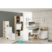 Escritorio Blanco y Roble THALES con 3 Cajones