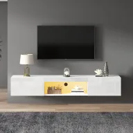 Mueble blanco colgante para TV 160cm con luz LED y puertas