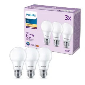 Pack de 3 Bombillas LED Philips 8W E27 Luz Cálida 2700K