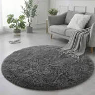 Alfombra Suave Gris Circular Esponjosa 122cm
