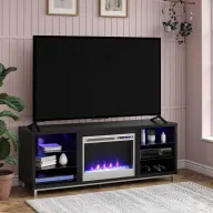 Mueble TV 70” con Chimenea LED RGB y 6 Estantes Roble Negro