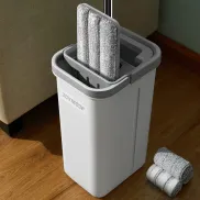 Juego de fregona plana con cubo y escurridor manos libres
