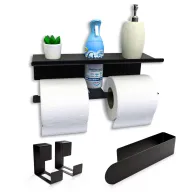 Set de Baño 4 Piezas - Accesorios sin Taladro Metal Negro