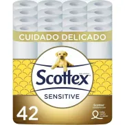 Papel Higiénico Scottex Sensitive 42 rollos, 3 capas suavidad.