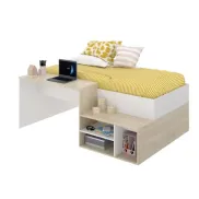 Cama KRIC Juvenil con Escritorio y Estantes Natural-Blanco