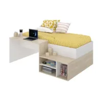 Cama KRIC Juvenil con Escritorio y Estantes Natural-Blanco