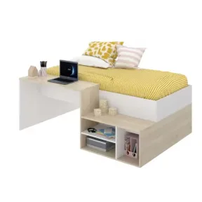 Cama KRIC Juvenil con Escritorio y Estantes Natural-Blanco