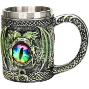 Taza gótica de ojo de dragón y pterosaurio en acero inoxidable.