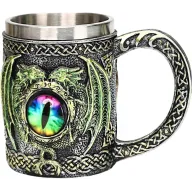 Taza gótica de ojo de dragón y pterosaurio en acero inoxidable.