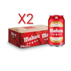 Pack de 24 Latas de Mahou 5 Estrellas, Cerveza Lager 33 cl