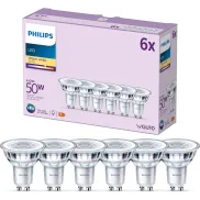 Bombilla Philips GU10 4.6W, Luz Blanca Cálida - 6 unidades