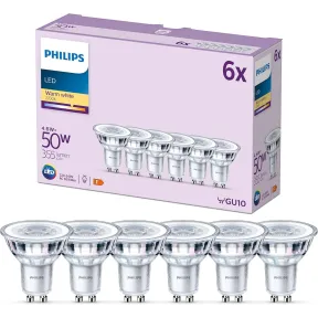 Bombilla Philips GU10 4.6W, Luz Blanca Cálida - 6 unidades