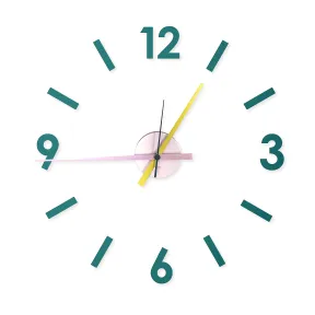 Reloj de Pared Adhesivo 3D DIY en Azul, Rosa y Amarillo
