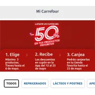 Elige 3 productos y obtén 50% de regreso en APP Carrefour