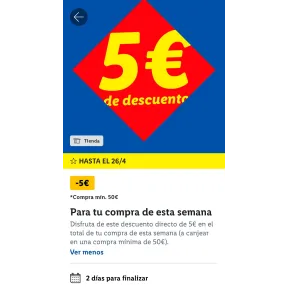 Descuento de 5 Euros en compras de 50 - HASTA EL 2604