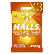 Halls Caramelos Sin Azúcar Miel y Limón - Paquete de 4
