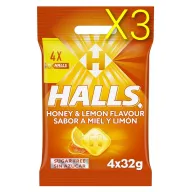 Halls Caramelos Sin Azúcar Miel y Limón - Paquete de 4