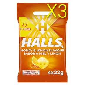 Halls Caramelos Sin Azúcar Miel y Limón - Paquete de 4