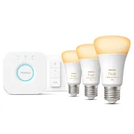 Pack 3 bombillas E27 Philips Hue con puente y mando.