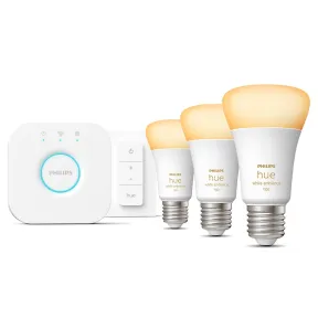 Pack 3 bombillas E27 Philips Hue con puente y mando.