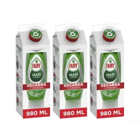 Recambio 3x Fairy Maxi Poder Lavavajillas Líquido 980 ML