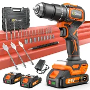 Taladro 21V, 2 Baterías, 1200W, 29 Accesorios, Brushless