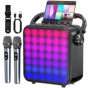 Karaoke Profesional con 2 Micrófonos Inalámbricos y Pantalla LED
