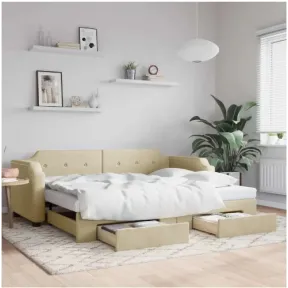 Sofá cama Lovely Home 80x200 cm, cajones y tela crema