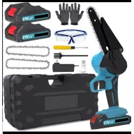 Mini motosierra a batería + accesorios incluidos.